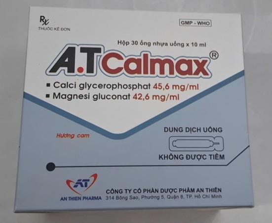 1773. A.t Calmax - (Calci glycerophosphat 456mg + Magnesi gluconat 426mg/10ml) - [Thùng 42 Hộp; Hộp 30 ống; ống 10 Ml] An Thiên - Việt Nam