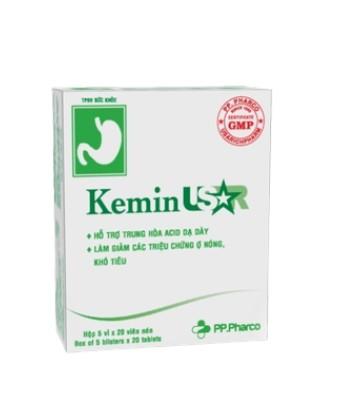 3603. Keminusar - (Magnesium hydroxyd 100mg + Nhôm hydroxyd 100mg + Ô tặc cốt 10mg) - [Thùng 180 hộp; hộp 5 vỉ; vỉ 20 viên] Pp.pharco - Việt Nam