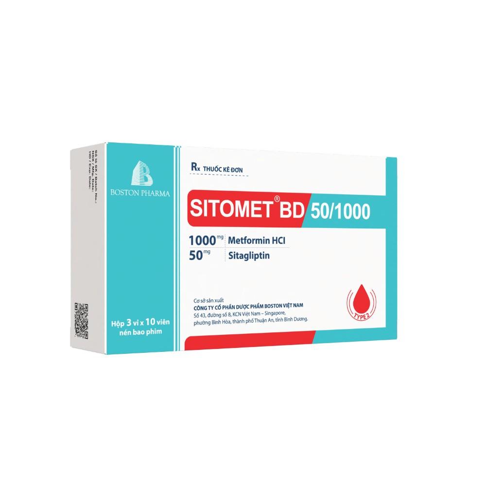 5657. Sitomet Bd 50/1000 - (Metformin 1000mg + Sitagliptin 50mg) - [Thùng 72 hộp; hộp 3 vỉ; vỉ 10 viên] Bostonpharma - Việt Nam