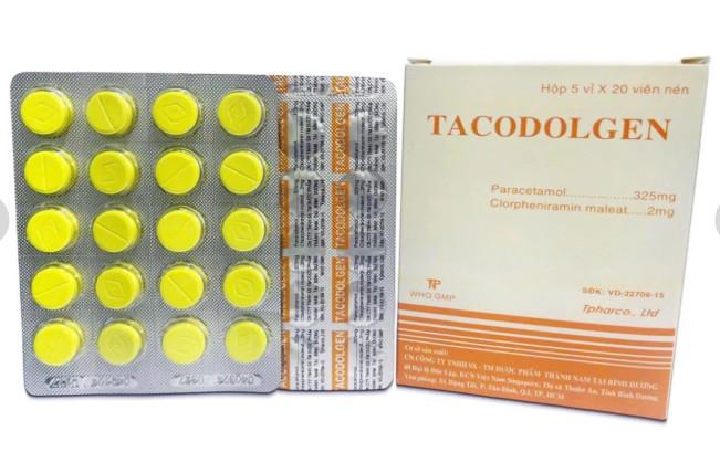 5660. TACODOLGEN 1 Lớp (Nén Vàng) - (Paracetamol 325mg + Chlorpheniramin 2mg) - [Thùng 20 Hộp; Hộp 25 vỉ; Vỉ 20 Viên] Thành Nam - Việt Nam