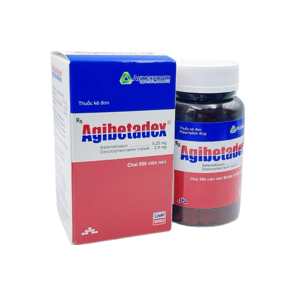 3877. Agibetadex - (Betamethason 0.25mg + Dexchlorpheniramin maleat 2mg) - [Thùng 96 Chai; Chai 500 Viên] Agimexpharm - Việt Nam