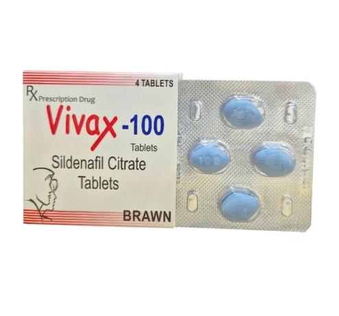 5685. Vivax-100 - (Sildenafil 100mg) - [Thùng 600 Hộp; Hộp 1 Vỉ; Vỉ 4 Viên] Brawn - Ấn Độ