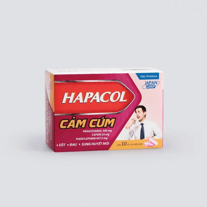 5693. Hapacol Cảm Cúm - (Paracetamol 500mg + Cafein 25mg + Phenylephrin hydroclorid 5mg) - [Thùng 84 hộp; hộp 10 vỉ; vỉ 10 viên] Dhg Pharma - Việt Nam