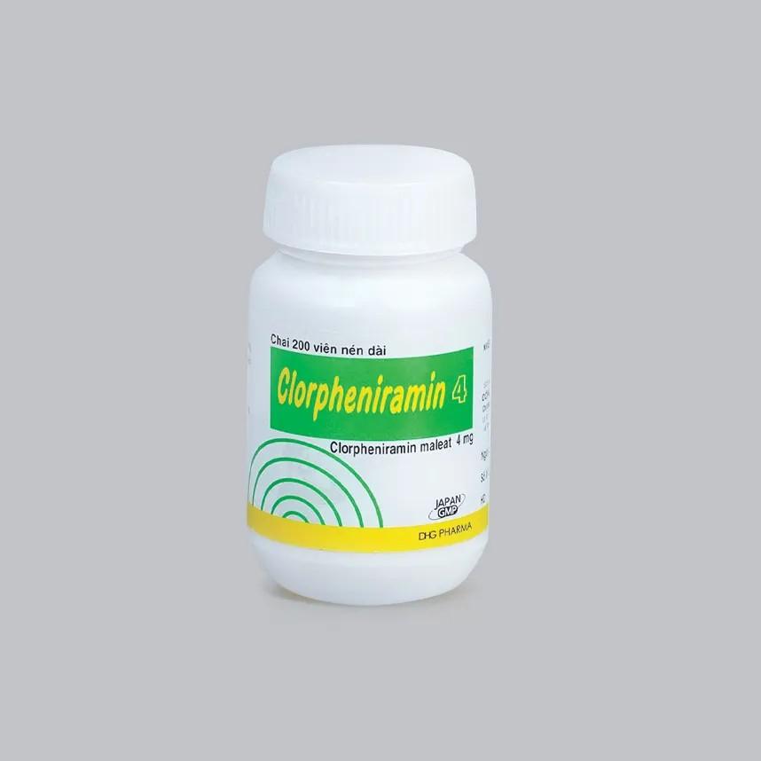 5721. Clorpheniramin 4 - (Clorpheniramin maleat 4 mg) - [Thùng 280 Hộp; Hộp 1 Chai; Chai 200 Viên] DHG Pharma - Việt Nam