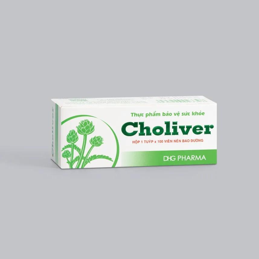 5731. Choliver - (Cao khô actisô 18,42 mg + Cao khô mật heo 18,42 mg + Bột nghệ 50 mg) - [Thùng 264 Hộp; Hộp 1 Tuýp; Tuýp 100 Viên] DHG Pharma - Việt Nam