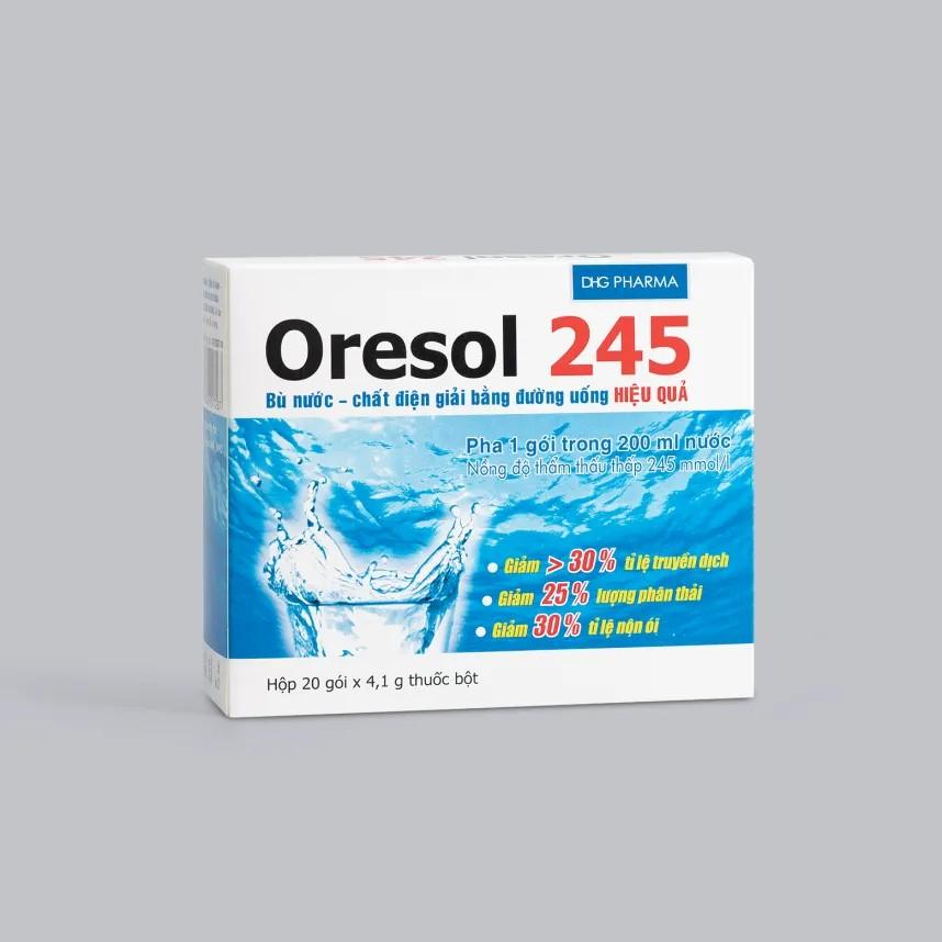 5735. Oresol 245 - (Natri clorid 520 mg + Natri citrat 580 mg + Kali clorid 300 mg + Glucose khan 2,7g) - [Thùng 81 Hộp; Hộp 20 Gói; Gói 4.1 G] DHG Pharma - Việt Nam