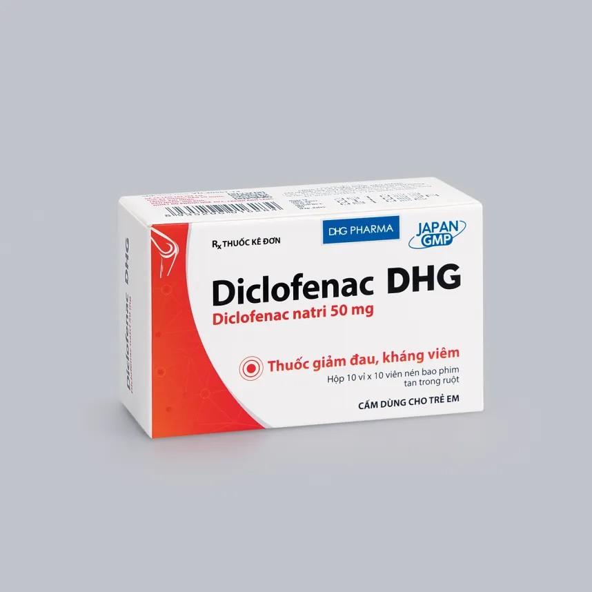 5754. Diclofenac Dhg - (Diclofenac natri 50mg) - [Thùng 168 hộp; hộp 10 vỉ; vỉ 10 viên] Dhg Pharma - Việt Nam