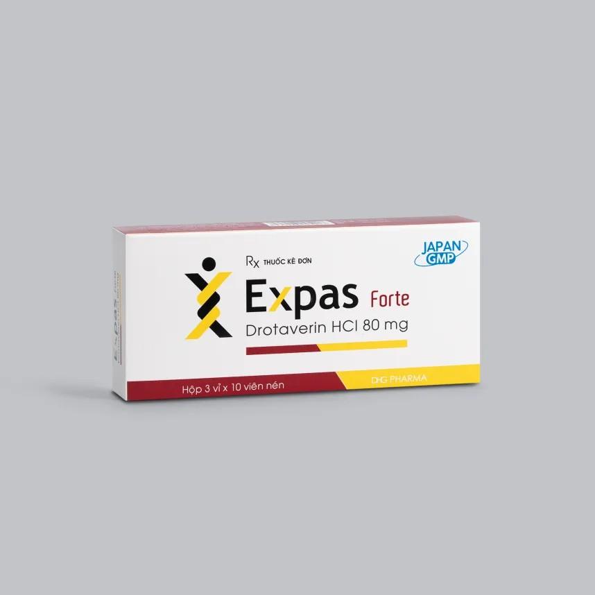 5755. Expas Forte - (Drotaverin HCl 80mg) - [Thùng 192 Hộp; Hộp 3 vỉ; Vỉ 10 Viên] DHG Pharma - Việt Nam