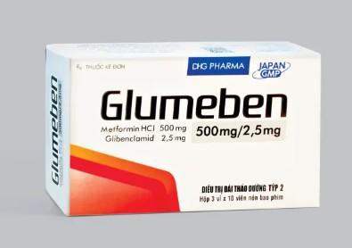 5770. Glumeben - (Metformin HCL 500mg + Glibenclamin 2.5 mg) - [Thùng 216 Hộp; Hộp 3 Vỉ; Vỉ 10 Viên] DHG Pharma - Việt Nam