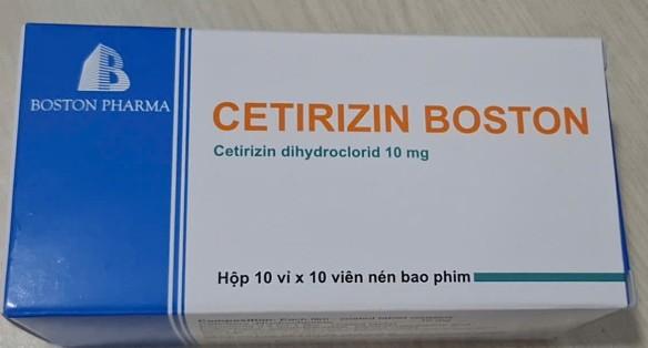 1628. Cetirizin Boston - (Cetirizin dihydroclorid 10mg) - [Thùng 120 Hộp; Hộp 10 Vỉ; Vỉ 10 Viên] Bostonpharma - Việt Nam