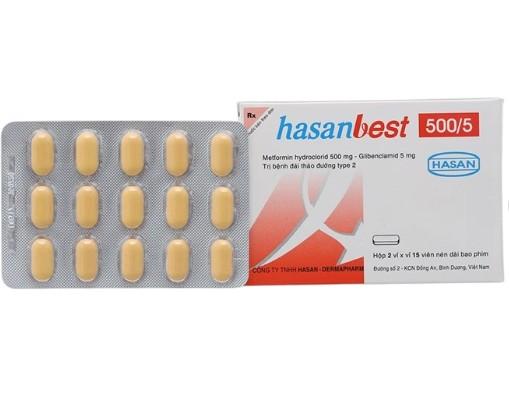5817. Hasanbest 500/5 - (Metformin hydroclorid 500mg + Glibenclamid 5mg) - [Thùng 100 Hộp; Hộp 2 Vỉ; Vỉ 15 Viên] Hasan - Việt Nam