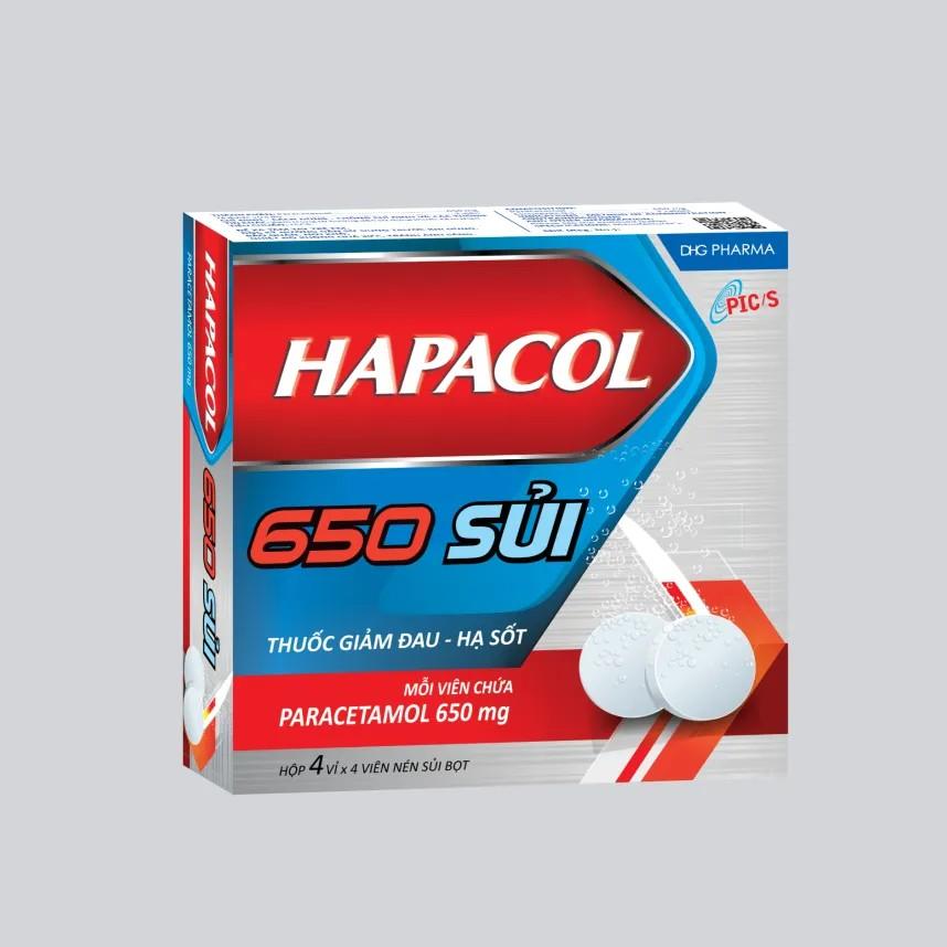 5831. Hapacol 650 sủi - (Paracetamol 650mg) - [Thùng 100 Hộp; Hộp 4 Vỉ; Vỉ 4 Viên] DHG Pharma - Việt Nam