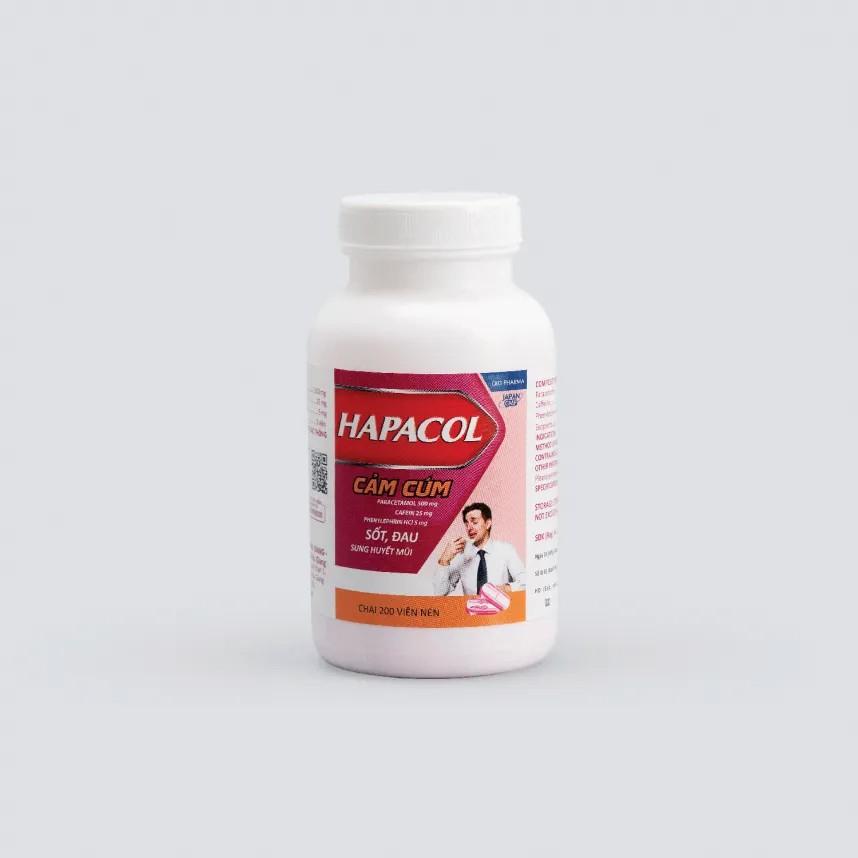 5832. Hapacol cảm cúm - (Paracetamol 500mg + Cafein 25mg + Phenylephrin HCL 5mg) - [Thùng 70 Chai; Chai 200 Viên] DHG Pharma - Việt Nam