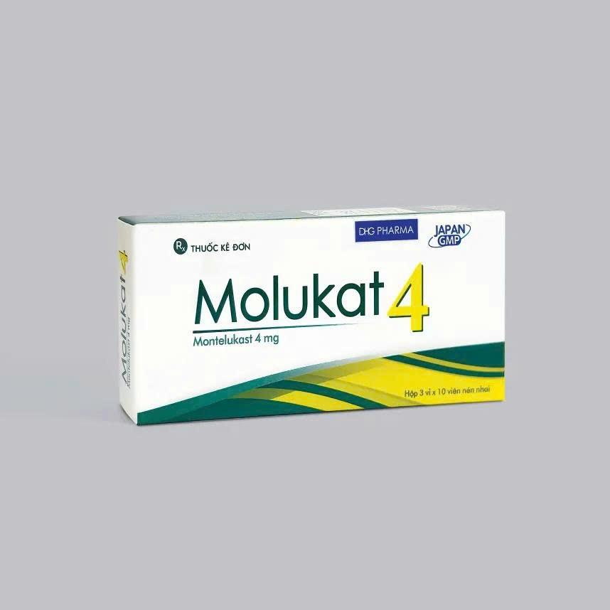 5841. Molukat 4 - (Montelukast 4mg) - [Thùng 256 Hộp; Hộp 3 vỉ; Vỉ 10 Viên] DHG Pharma - Việt Nam