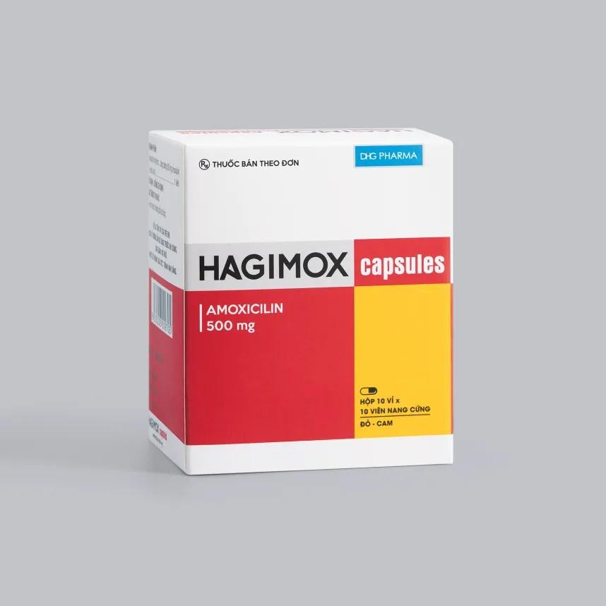 5876. Hagimox capsules (đỏ-cam) - (Amoxicilin 500mg) - [Thùng 72 Hộp; Hộp 10 Vỉ; Vỉ 10 Viên] DHG Pharma - Việt Nam