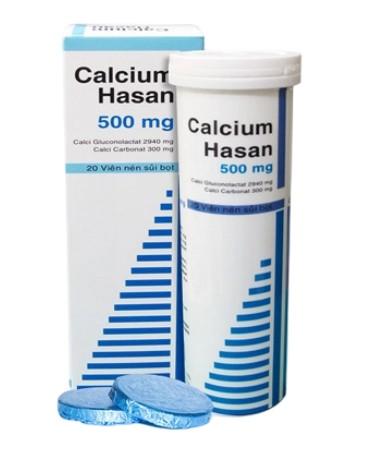 5937. CALCIUM HASAN 500mg - (Calci Lactat 2940mg + Calci Carbonat 300mg) - [Thùng 100 Hộp; Hộp 1 Tuýp; Tuýp 20 Viên] Hasan - Việt Nam