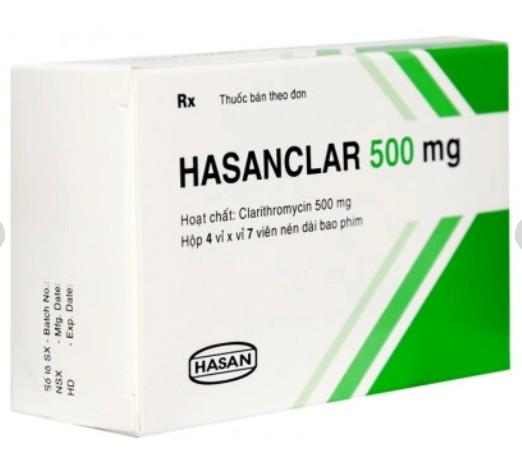5942. Rx HASANCLAR 500 - (Clarithromycin 500mg) - [Thùng 100 Hộp; Hộp 4 Vỉ; Vỉ 7 Viên] Hasan - Việt Nam