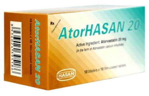 5967. AtorHasan 20 - (Atorvastatin 20mg) - [Thùng 100 Hộp; Hộp 10 Vỉ; Vỉ 10 Viên] Hasan - Việt Nam
