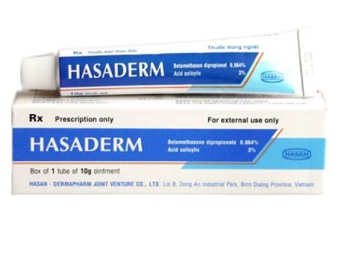 5947. HASADERM - (Betamethason 0,064% + A.salicylic 3%) - [Thùng 100 Hộp; Hộp 1 Tuýp; Tuýp 10 g] Hasan - Việt Nam