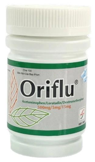 5983. Oriflu - (Acetaminophen 500mg + Loratadin 5mg + Dextromethorphan 15mg) - [Thùng 100 Chai; Chai 100 Viên] Đông Nam - Việt Nam