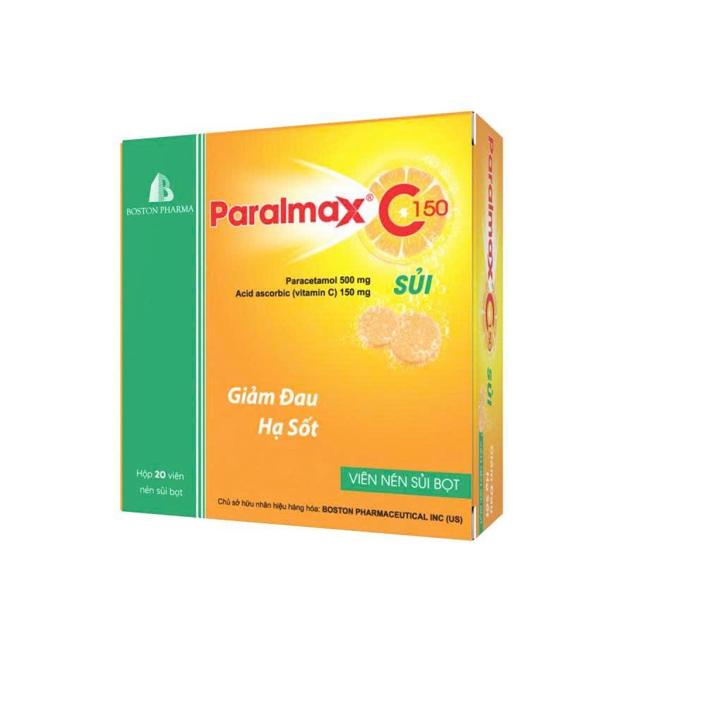 5991. Paralmax C 150 Sủi - (Paracetamol 500mg + Acid ascorbic (vitamin C) 150mg) - [Thùng 60 hộp; hộp 5 vỉ; vỉ 4 viên] Bostonpharma - Việt Nam