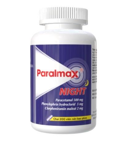 5994. Paralmax Night - (Clorpheniramin maleat 2mg + Paracetamol 500mg + Phenylephrin hydroclorid 5mg) - [Thùng 48 Chai; Chai 200 Viên] Bostonpharma - Việt Nam