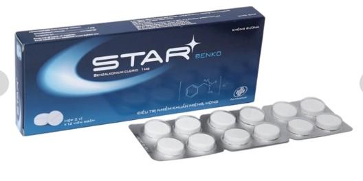 6014. Star Benko - (Benzalkonium chloride 1mg) - [Thùng 100 Hộp; Hộp 1 Túi; Túi 2 Vỉ; Vỉ 12 Viên] Opv - Việt Nam
