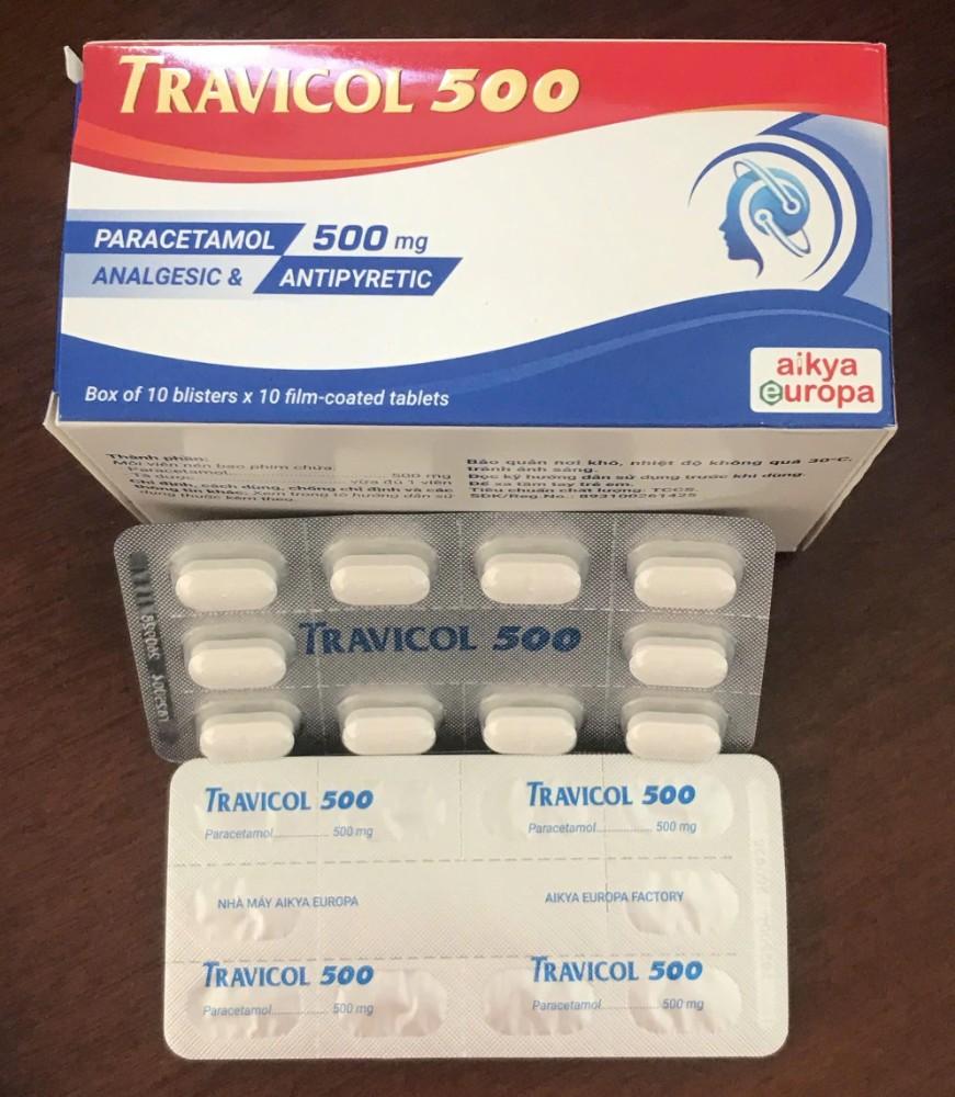 6024. Travicol 500 - (Paracetamol 500mg) - [Thùng 100 Hộp; Hộp 10 Vỉ; Vỉ 10 Viên] Europa - Việt Nam