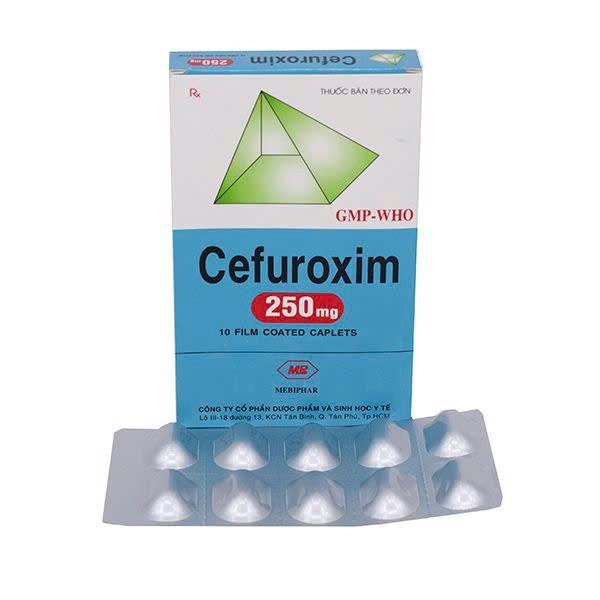 6032. Cefuroxim 250mg - (Cefuroxim 250mg) - [Thùng 246 Hộp; Hộp 1 Vỉ; Vỉ 10 Viên] Mebiphar - Việt Nam