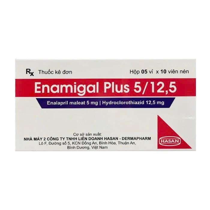 6035. Enamigal Plus 5/12,5 - (Enalapril maleat 5mg + Hydroclothiazid 5mg) - [Thùng 100 Hộp; Hộp 5 Vỉ; Vỉ 10 Viên] Hasan - Việt Nam