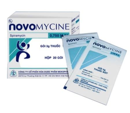 6040. Novomycin - (Spiramycin 750.000Iu) - [Thùng 100 Hộp; Hộp 20 Gói; Gói 3 G] Mekophar - Việt Nam