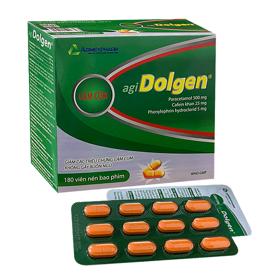 1101. Agidolgen - (Paracetamol 500mg + Cafein khan 25mg + Phenylephrin hydroclorid 5mg) - [Thùng 60 Hộp; Hộp 15 Vỉ; Vỉ 12 Viên] Agimexpharm - Việt Nam