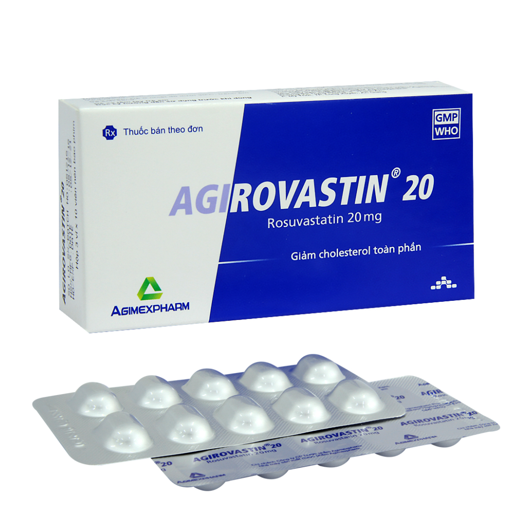 1160. Agirovastin 20 - (Rosuvastatin 20mg) - [Thùng 240 Hộp; Hộp 3 Vỉ; Vỉ 10 Viên] Agimexpharm - Việt Nam