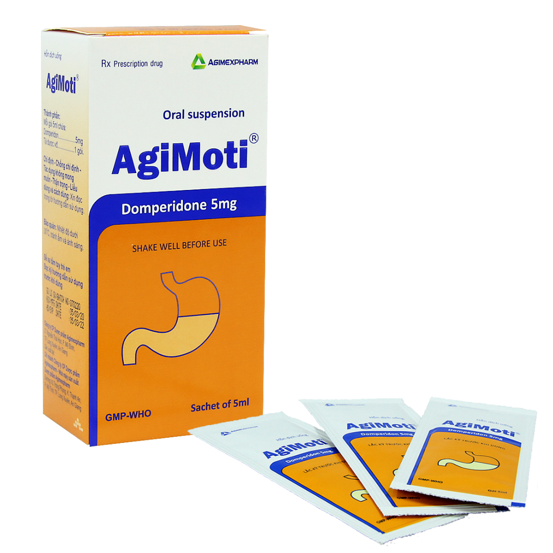 1175. Agimoti 5Ml - (Domperidone 5mg) - [Thùng 80 Hộp; Hộp 10 Gói; Gói 5 Ml] Agimexpharm - Việt Nam