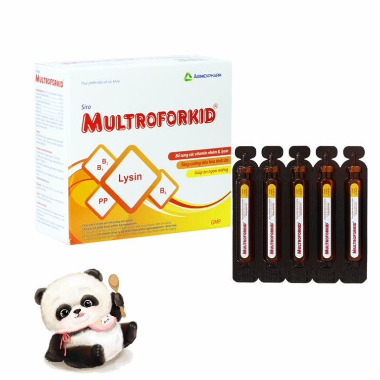 1232. Multroforkid Ong 7,5Ml - (L-Lysin HCI 150mg + B1 1.5mg + B2 1.67mg + PP 10mg + , B6 3mg + , D-Calci pantothenat 5mg) - [Thùng 42 Hộp; Hộp 20 ống] Agimexpharm - Việt Nam