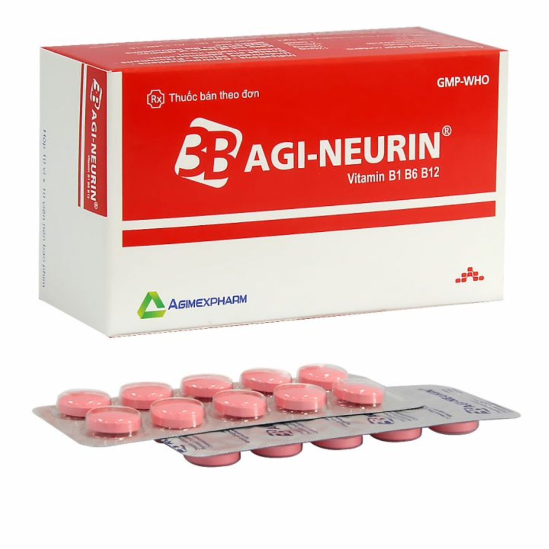 1307. Agi-Neurin - (Vitamin B1 125mg + Vitamin B6 125mcg) - [Thùng 84 Hộp; Hộp 10 Vỉ; Vỉ 10 Viên] Agimexpharm - Việt Nam