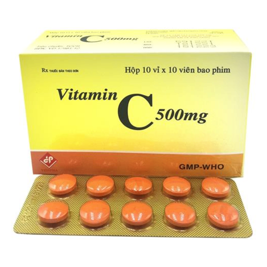 1373. Vitamin C 500Mg (Nén) - (Acid ascorbic 500mg) - [Thùng 100 Hộp; Hộp 10 Vỉ; Vỉ 10 Viên] Vidipha - Việt Nam