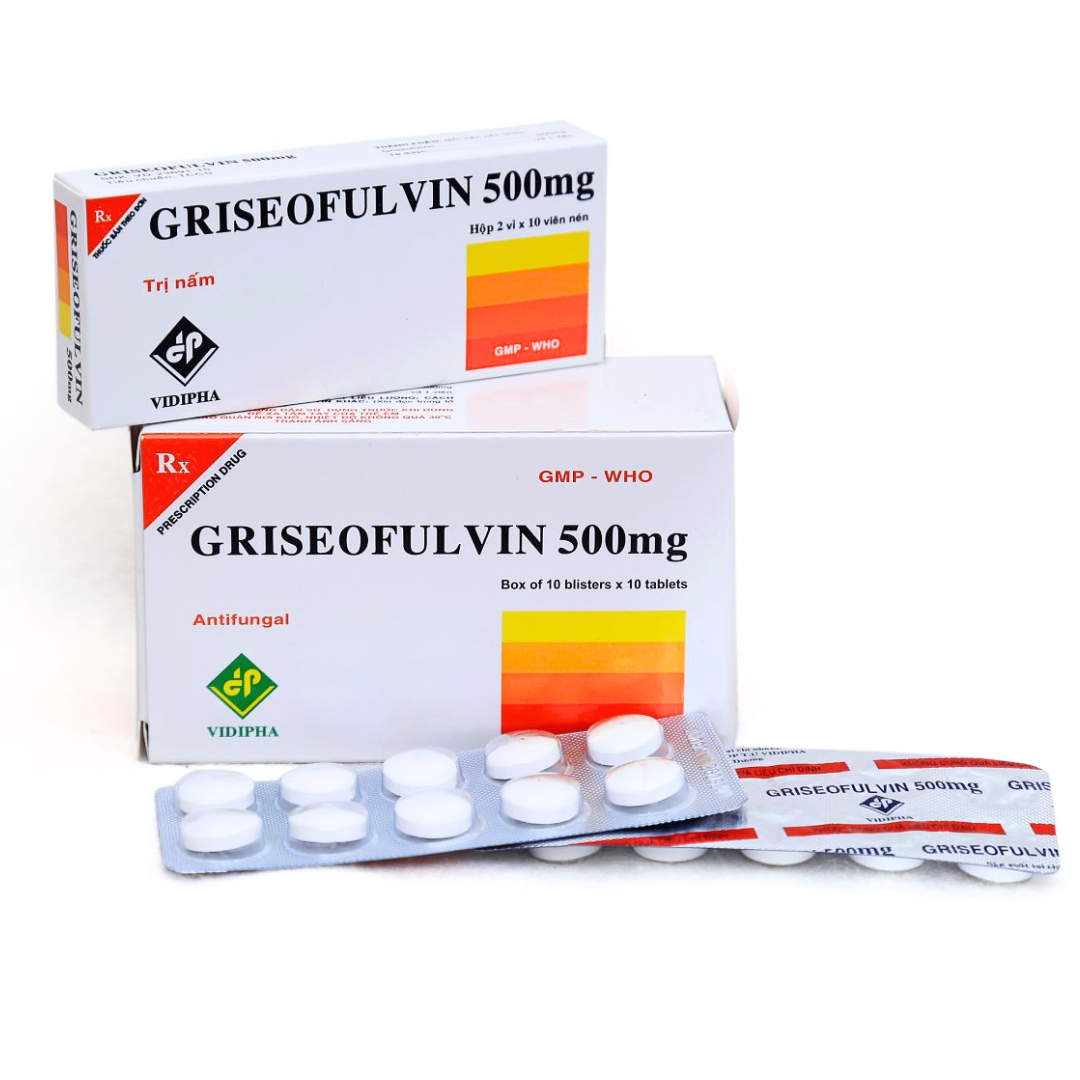 1349. Griseofulvin 500Mg - (Griseofulvin 500mg) - [Thùng 120 hộp; hộp 10 vỉ; vỉ 10 viên] Vidipha - Việt Nam
