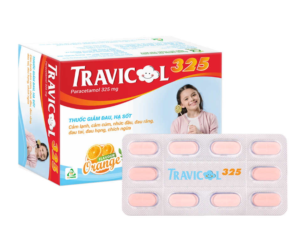1389. Travicol 325 - (Paracetamol 325mg) - [Thùng 60 hộp; hộp 10 vỉ; vỉ 10 viên] Trà Vinh - Việt Nam