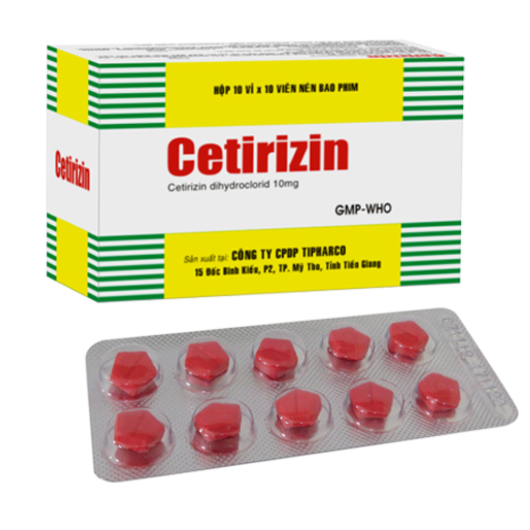 1490. Cetirizin - (Cetirizin Hydroclorid 10mg) - [Thùng 270 Hộp; Hộp 10 Vỉ; Vỉ 10 Viên] Tipharco - Việt Nam