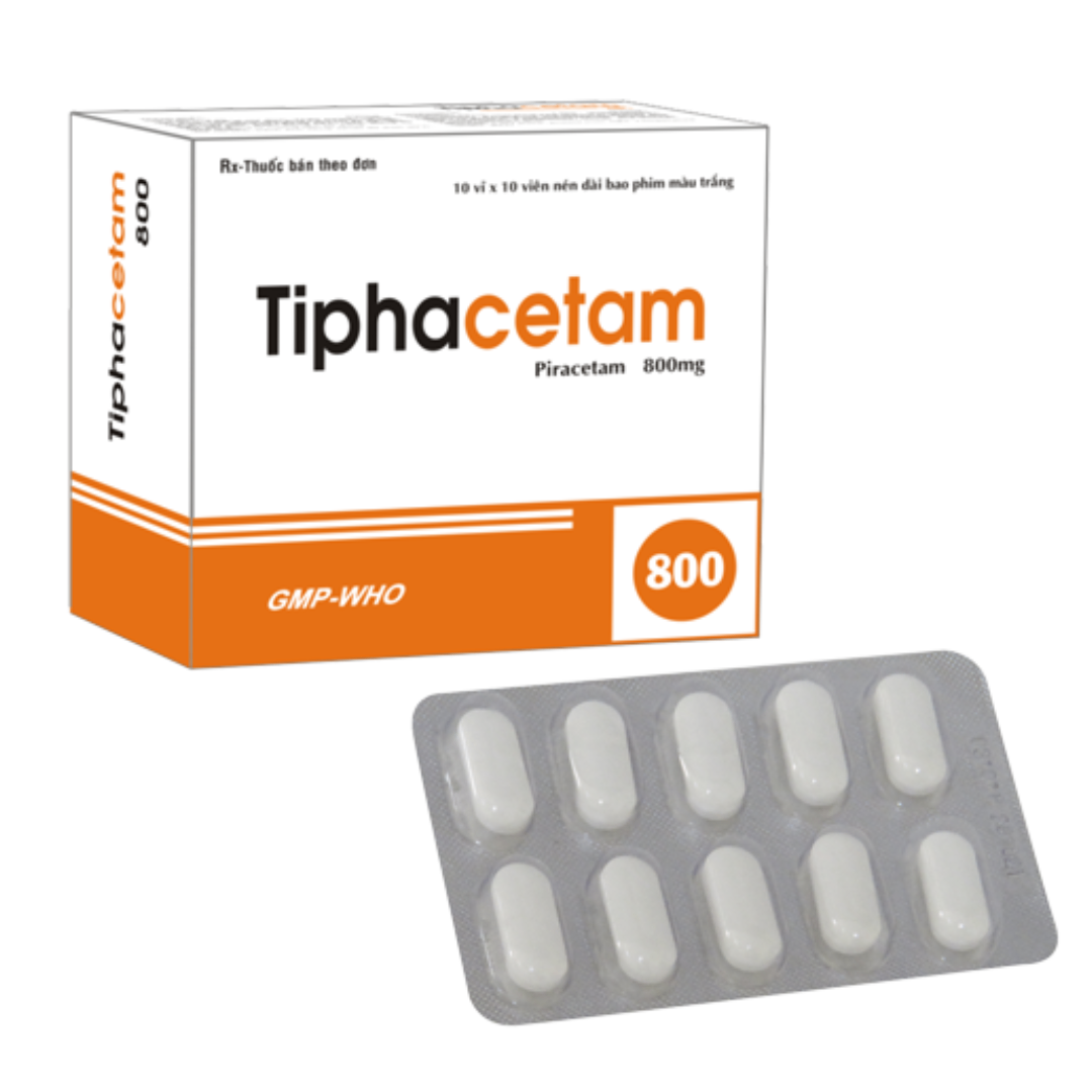 1512. Tiphacetam 800Mg - (Piracetam 800mg) - [Thùng 44 Hộp; Hộp 10 Vỉ; Vỉ 10 Viên] Tipharco - Việt Nam