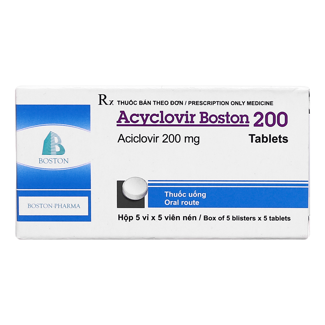 1674. Acyclovir Boston 200 - (Acyclovir 200mg) - [Thùng 210 hộp; hộp 5 vỉ; vỉ 5 viên] Bostonpharma - Việt Nam