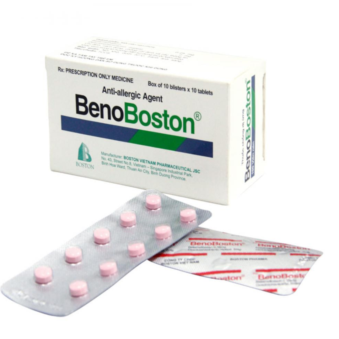 1625. Benoboston - (Betamethason 0.25mg + Dexchlorpheniramin 2mg) - [Thùng 96 hộp; hộp 10 vỉ; vỉ 10 viên] Bostonpharma - Việt Nam
