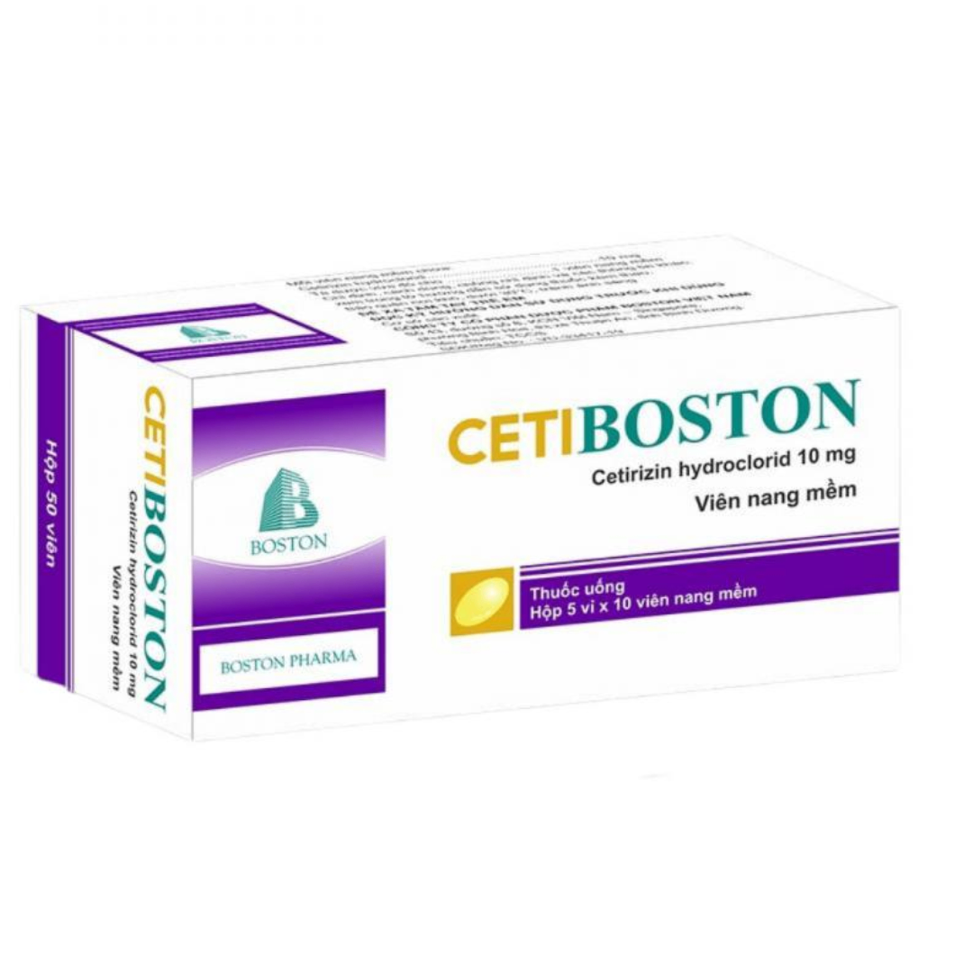 1629. Cetiboston (Clear Capsule: Màng Gelatin Trong Suốt) - (Cetirizin dihydroclorid 10mg) - [Thùng 64 hộp; hộp 5 vi; vi 10 viên] Bostonpharma - Việt Nam
