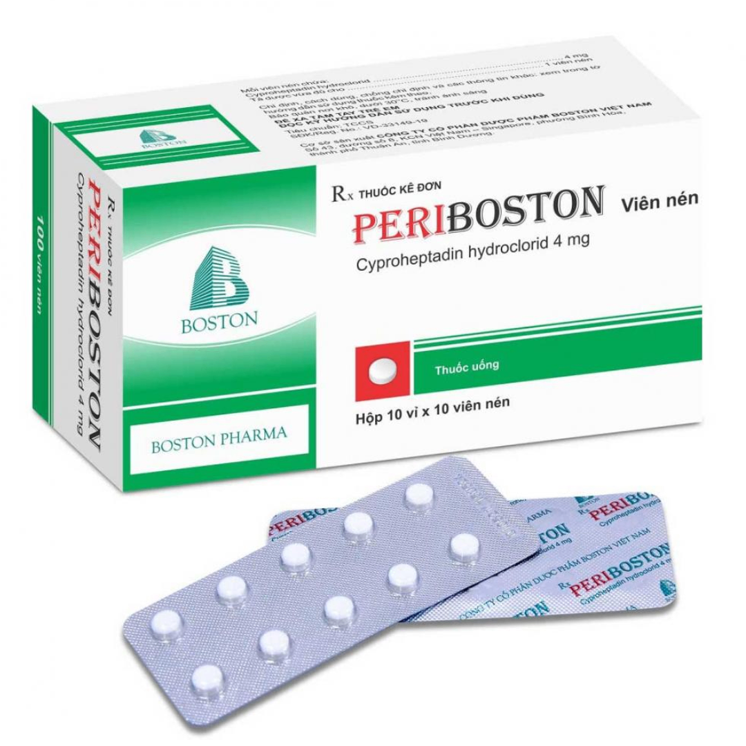 1637. Periboston - (Cyproheptadin HCL 4mg) - [Thùng 96 hộp; hộp 10 vỉ; vỉ 10 viên] Bostonpharma - Việt Nam