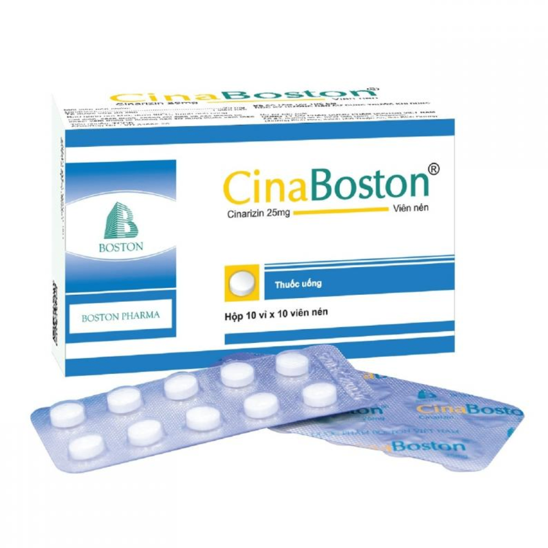 1661. Cinaboston - (Cinarizin 25mg) - [Thùng 175 hộp; hộp 10 vỉ; vỉ 10 viên] Bostonpharma - Việt Nam
