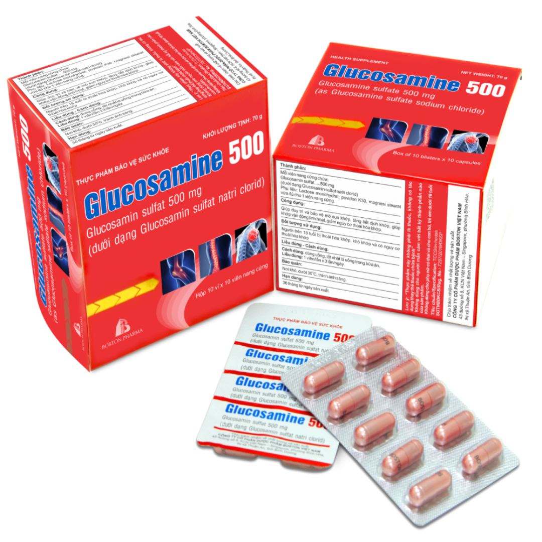 1699. Glucosamine 500 - (Glucosamine 500mg) - [Thùng 30 Hộp; Hộp 10 Vỉ; Vỉ 10 Viên] Bostonpharma - Việt Nam