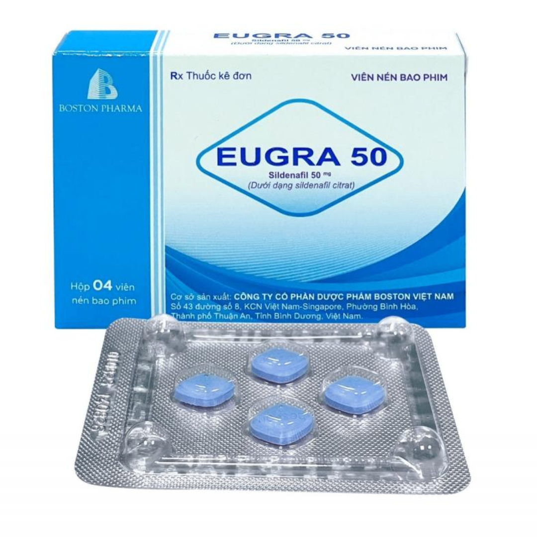 1680. Eugra 50 - (Sildenafil 50mg) - [Thùng 256 vỉ; vỉ 1 hộp; hộp 4 viên] Bostonpharma - Việt Nam