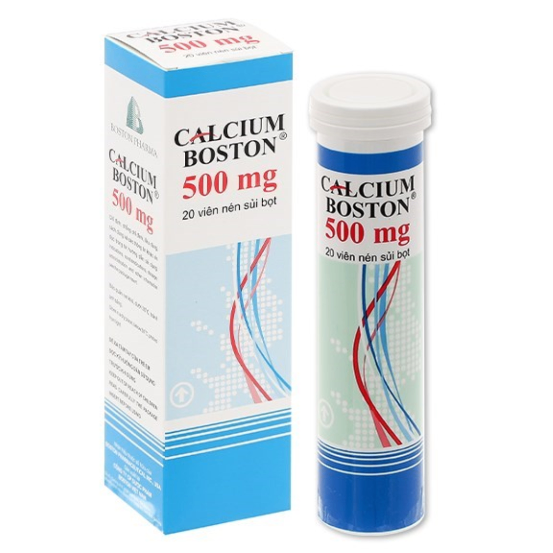 1723. Calcium Boston 500Mg - (Calci gluconolactat 2940mg + Calci carbonat 300mg) - [Thùng 70 Hộp; Hộp 1 Tuýp; Tuýp 20 Viên] Bostonpharma - Việt Nam