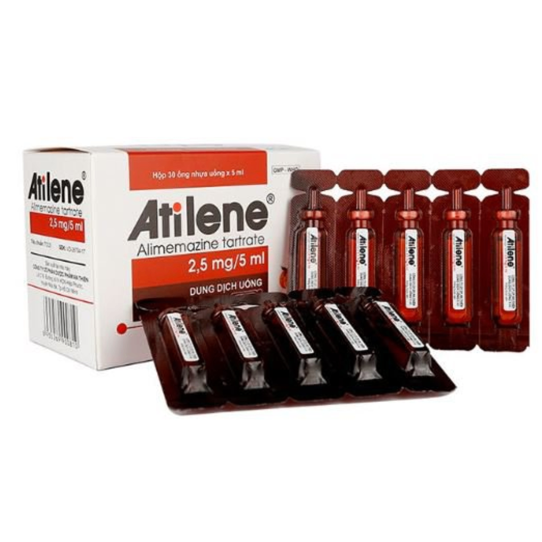 1760. Atilene - (Alimemazin tartrat 2.5mg/5ml) - [Thùng 84 Hộp; Hộp 30 ống; ống 5 Ml] An Thiên - Việt Nam